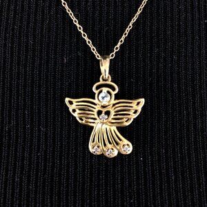 PRIME ART topaz & diamond angel necklace - vermeil sterling silver 18" chain